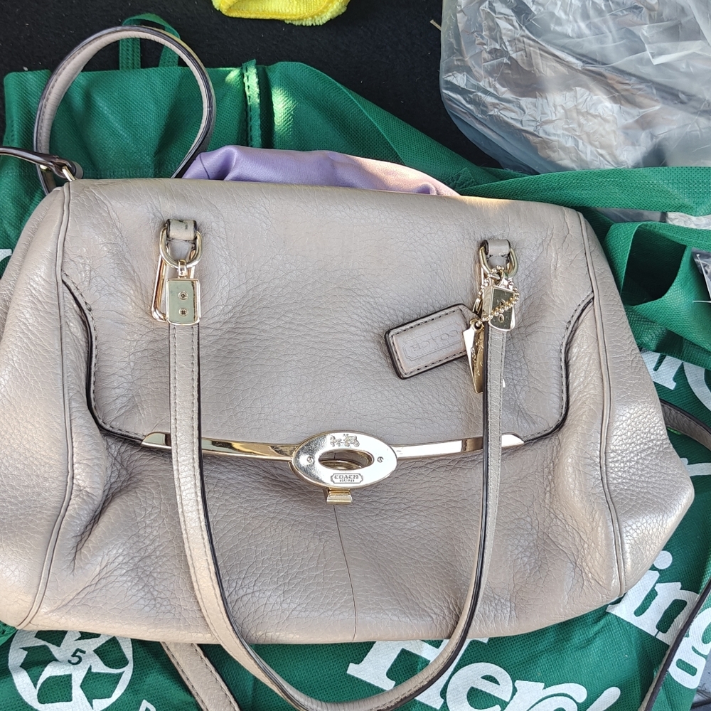 Coach Metallic Leather Satchel with Gold Details - Picture 6 of 8